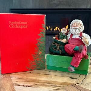 Vintage 1991 Possible Dreams Clothtique Santa Shelf Sitter Overalls Pipe #713089